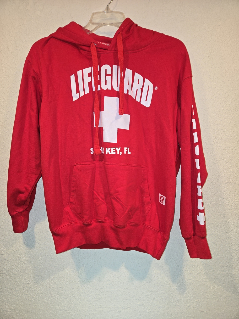 Red 'Lifeguard' Hoodie with White Lettering Size MEDIUM